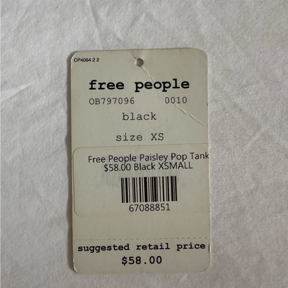 Free People Paisley Pop Tank XS black crop top with a tie side. - Picture 3 of 10